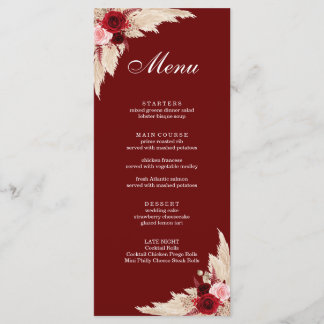 Boho Burgundy Roses and Pampas Grass Menu