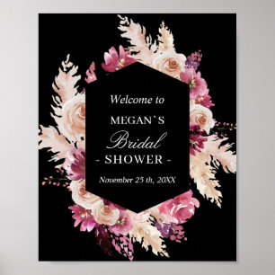 Boho Burgundy Roses Bridal Shower  Frame Poster