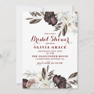 Boho Burgundy Roses fall bridal shower Invitation