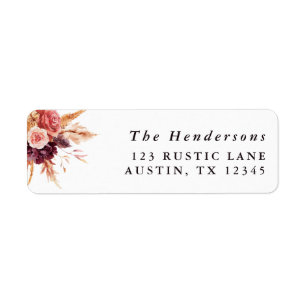 Boho Burgundy Terracotta Floral Adresse de retour