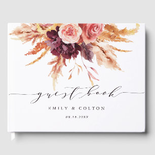 Boho Burgundy Terracotta Floral Mariage Livre d'hô