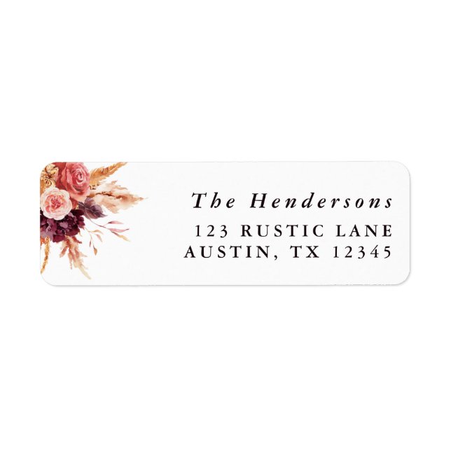 Boho Burgundy Terracotta Floral Return Address  (Front)