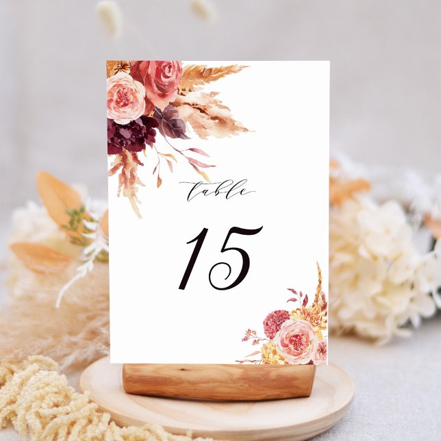 Boho Burgundy Terracotta Floral Wedding Table Number (Creator Uploaded)