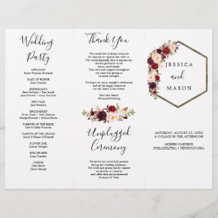 Boho Burgundy Tri-Fold Wedding Program