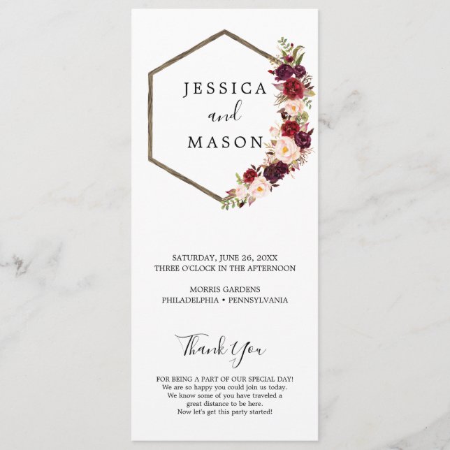 Boho Burgundy Wedding Program (Front)