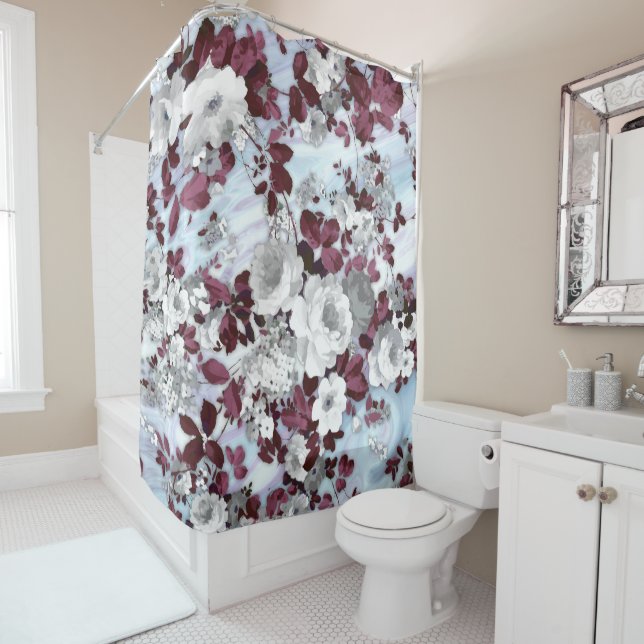 Boho burgundy white pastel marble floral pattern (In Situ)