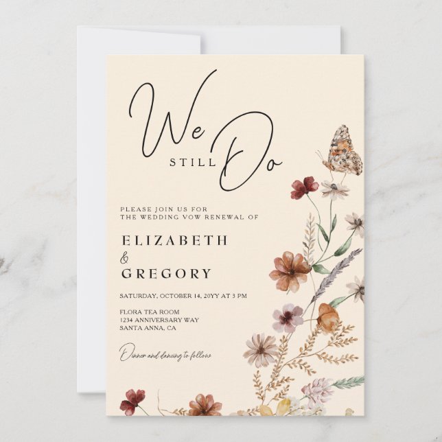 Boho Burgundy Wildflower We Still Do Vow Renewal Invitation (Front)