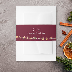 Boho Burgundy Winter Holiday Botanical Wedding Invitation Belly Band