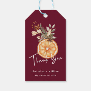 Boho Burgundy Winter Holiday Wedding Dried Orange Gift Tags