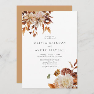 Boho Burnt Orange Autumn Fall Floral Wedding Invit Invitation