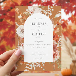 Boho Burnt Orange Fall Floral Arch Rust Invitation