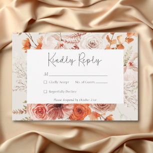 Boho Burnt Orange Fall Floral Monogram Beige RSVP Card