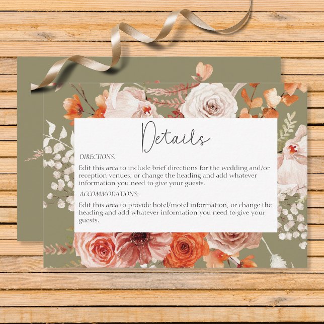 Boho Burnt Orange Fall Floral Sage Details Enclosure Card (Creator Uploaded)