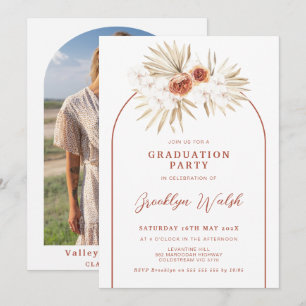 Boho Burnt Orange Floral Arch Graduation  Invitation