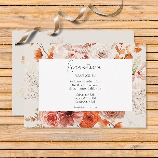Boho Burnt Orange Floral Arch Monogram Beige Enclosure Card (Creator Uploaded)