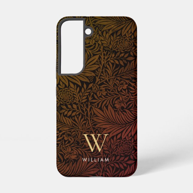 Boho Burnt Orange Floral Gold Monogram Name Samsung Galaxy S22 Case (Back)