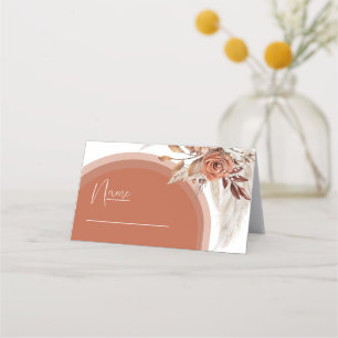 Boho Burnt Orange Floral & Pampas Grass Wedding Place Card