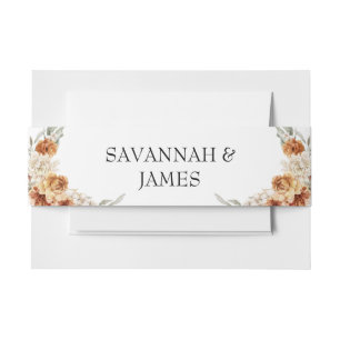 Boho Burnt Orange Floral Wedding Invitation Belly Band