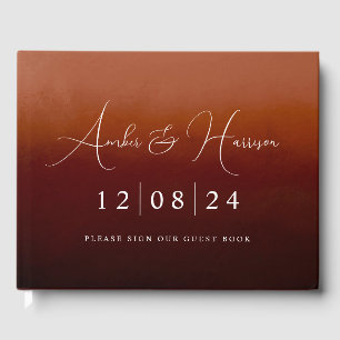 Boho Burnt Orange Ombre Moderne Mariage Livre d'or