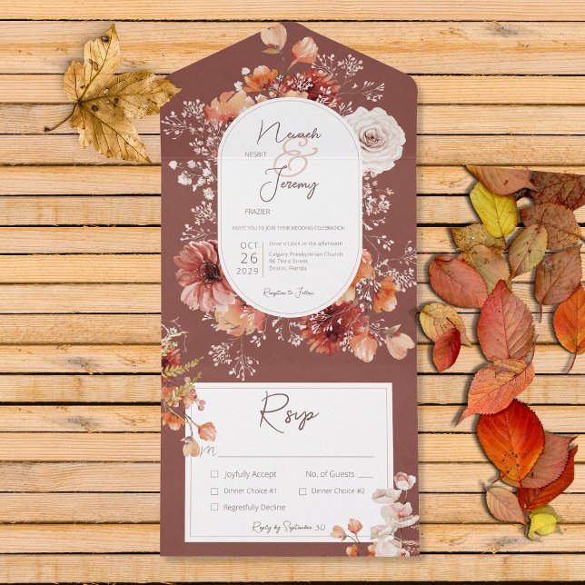Boho Burnt Orange Rust Fall Floral Dinner All In One Invitation (Creator Uploaded)