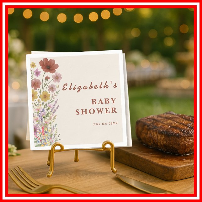 Boho Burnt Orange | Wildflower Baby Shower Napkin (Creator Uploaded)