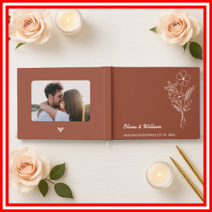 Boho Burnt Orange   Wildflower Wedding Guest Book