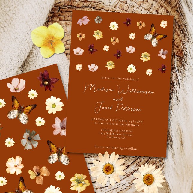 Boho Burnt Orange Wildflower Wedding  Invitation (Creator Uploaded)