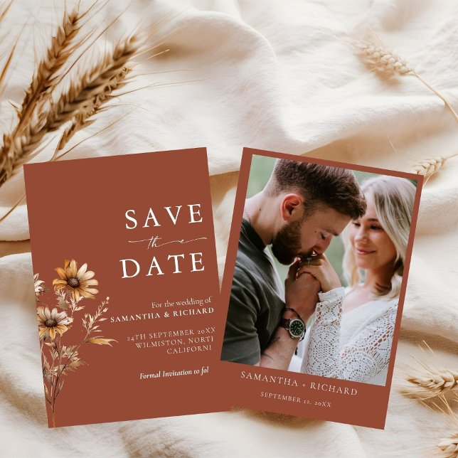 Boho Burnt Orange Wildflower Wedding Save The Date Invitation (Creator Uploaded)