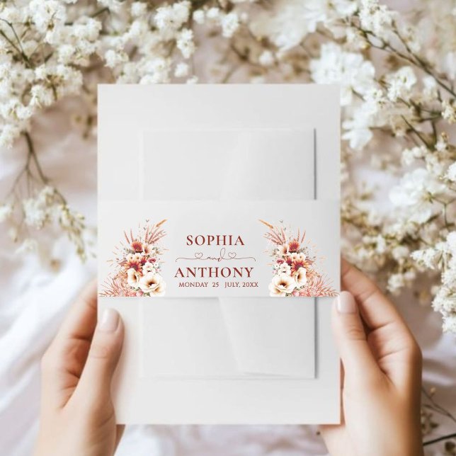 Boho Burnt Umber Floral Wedding  Invitation Belly Band (Creator Uploaded)