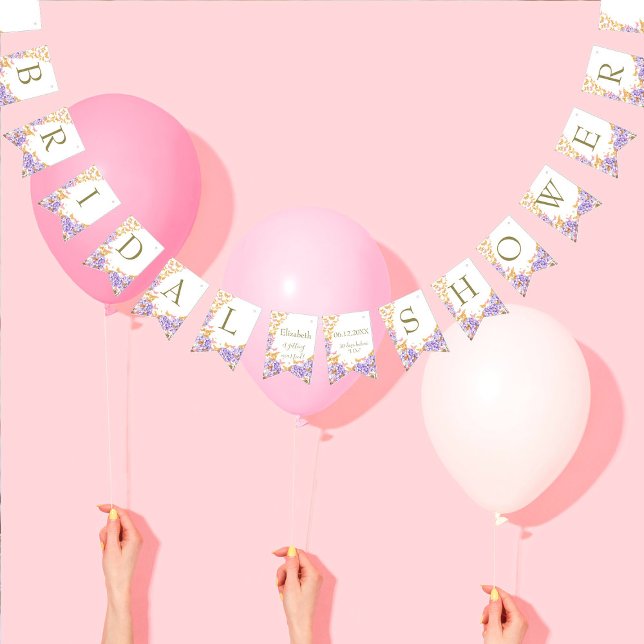 Boho Butterflies Hydrangeas Rustic Bridal Shower Bunting Flags (Creator Uploaded)