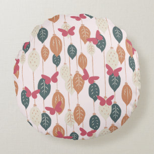 Boho Butterflies & Leaves Pattern Round Pillow