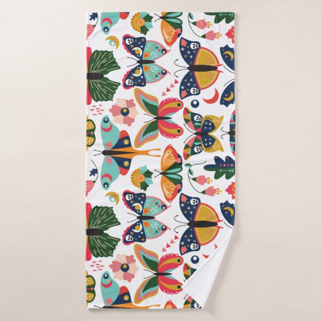Boho Butterflies: Seamless Wallpaper Pattern. Bath Towel (Bath Towel)