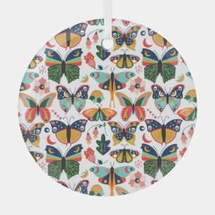 Boho Butterflies: Seamless Wallpaper Pattern. Glass Ornament