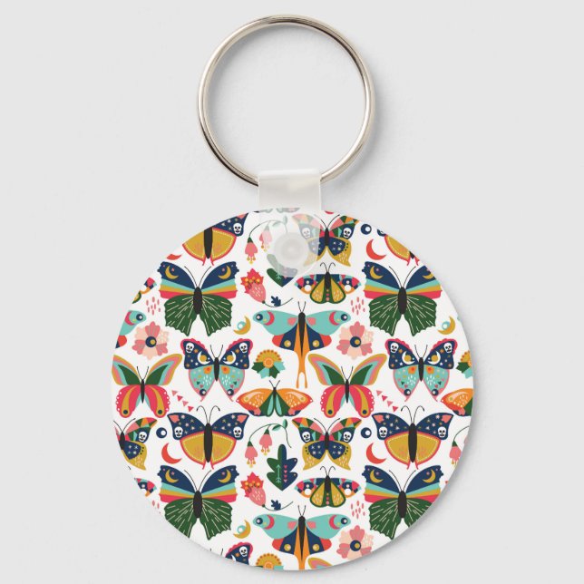 Boho Butterflies: Seamless Wallpaper Pattern. Keychain (Front)