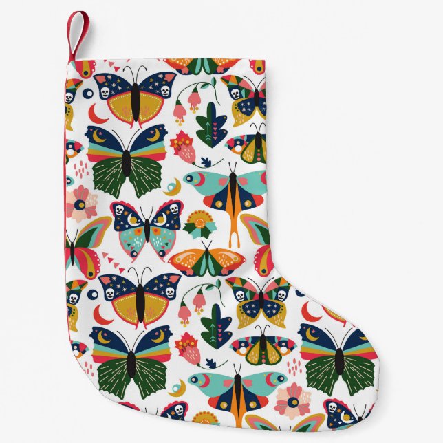 Boho Butterflies: Seamless Wallpaper Pattern. Small Christmas Stocking (Front)