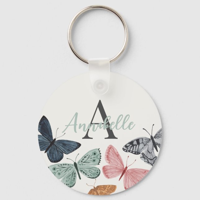 Boho Butterfly Baby Shower Coaster Keychain (Front)