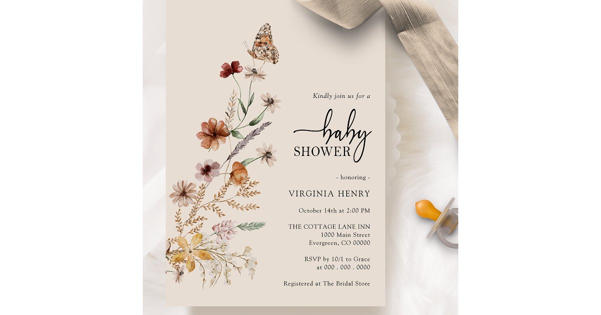 Boho Butterfly Baby Shower Invitation | Zazzle