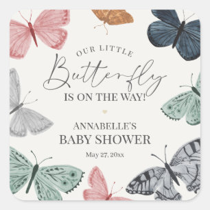 Boho Butterfly Baby Shower Invite Envelope Square Sticker