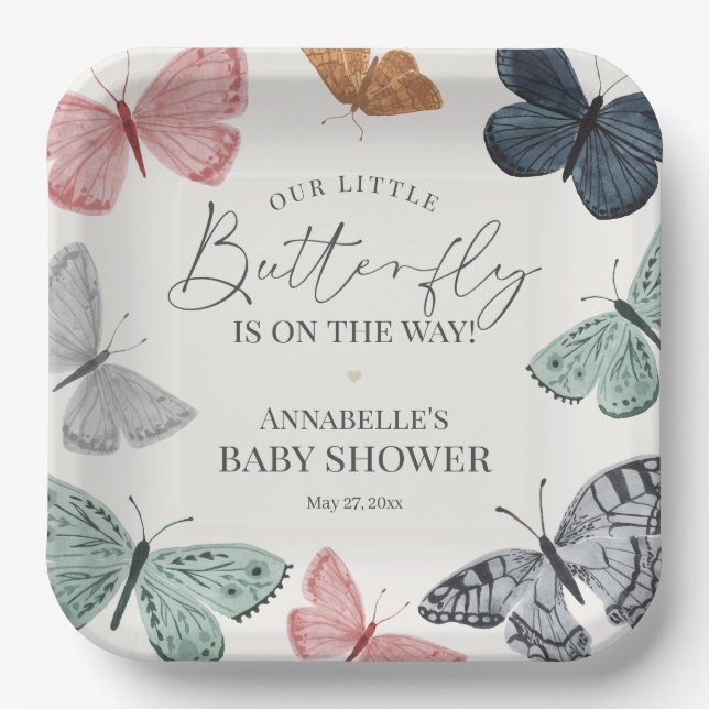 Boho Butterfly Baby Shower Tableware Paper Plate (Front)