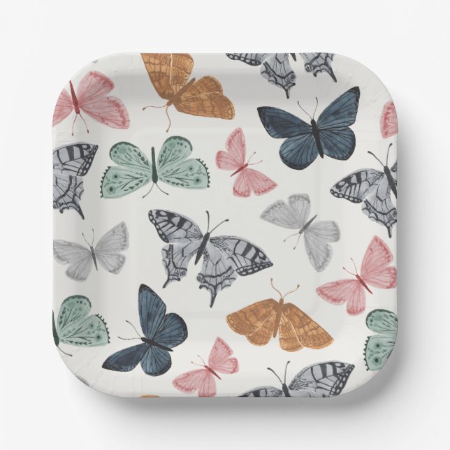Boho Butterfly Baby Shower Tableware Paper Plate (Front)