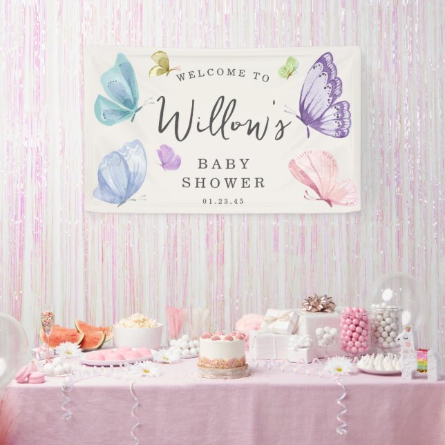 Boho Butterfly Baby Shower Welcome Banner (Party)