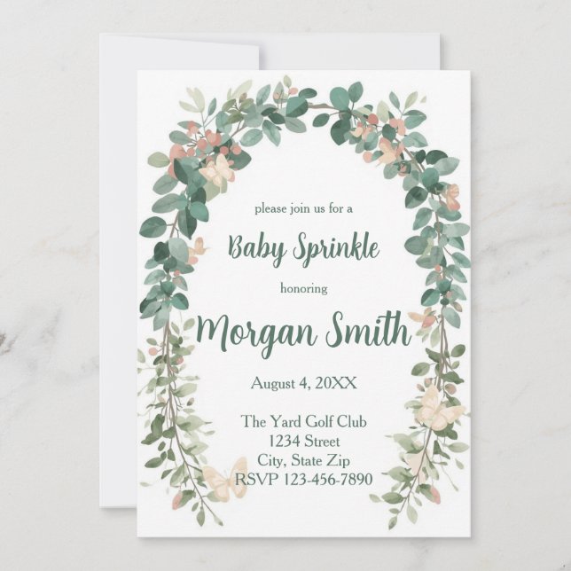 Boho Butterfly Baby Sprinkle Invitation Sage Green (Front)