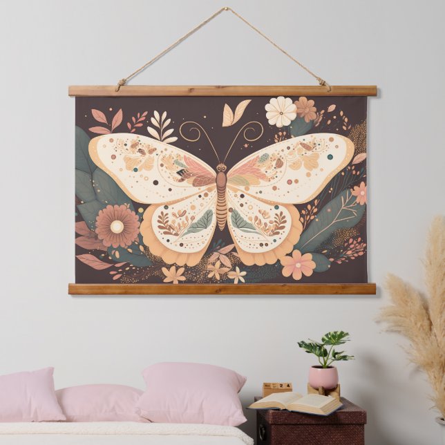 Boho Butterfly Bois Taché Tapisserie murale (Chambre à coucher)