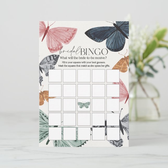 Boho Butterfly Bridal Shower Games Bridal Bingo Invitation (Standing Front)