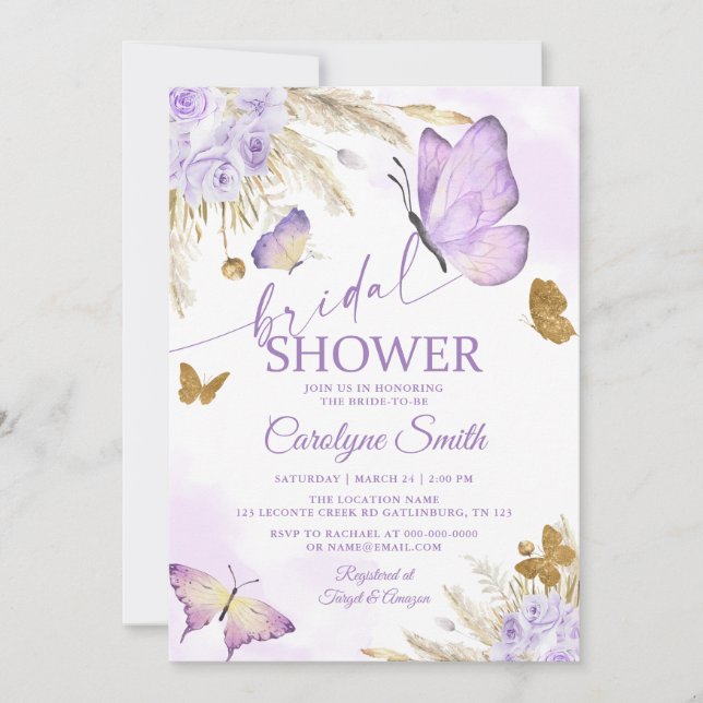 Boho Butterfly Bridal Shower Invitation (Front)