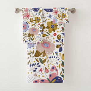 Boho Butterfly Colourful Wildflower Pattern Bath Towel Set