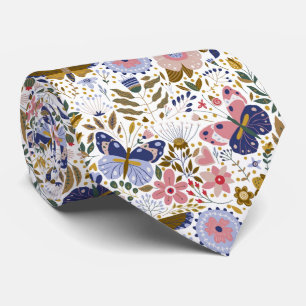 Boho Butterfly Colourful Wildflower Pattern Tie