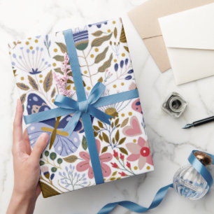Boho Butterfly Colourful Wildflower Pattern Wrapping Paper