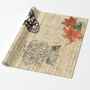 Boho Butterfly Decoupage Poster Wrapping Paper