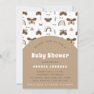 Boho Butterfly Earthy Rainbow Neutral Baby Shower Invitation